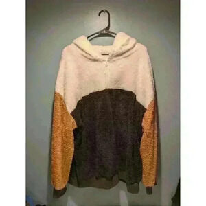 Womens Soft Hoodie Tricolor Black White Brown Comfy Half Zip